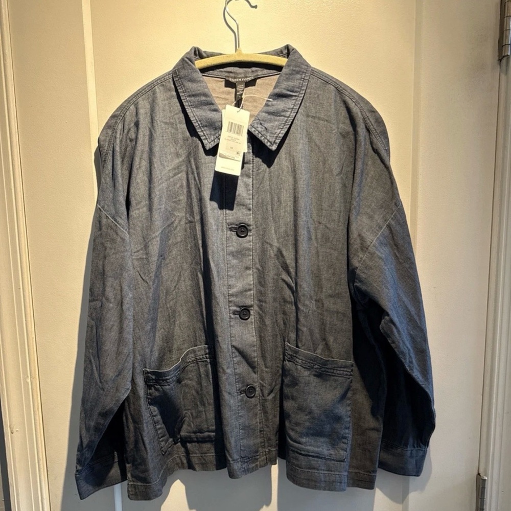 NWT $188 Eileen Fisher Denim Organic Cotton Classic Collar Jacket 1X